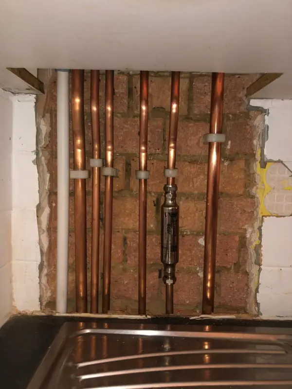 New copper pipework fitted after a repair