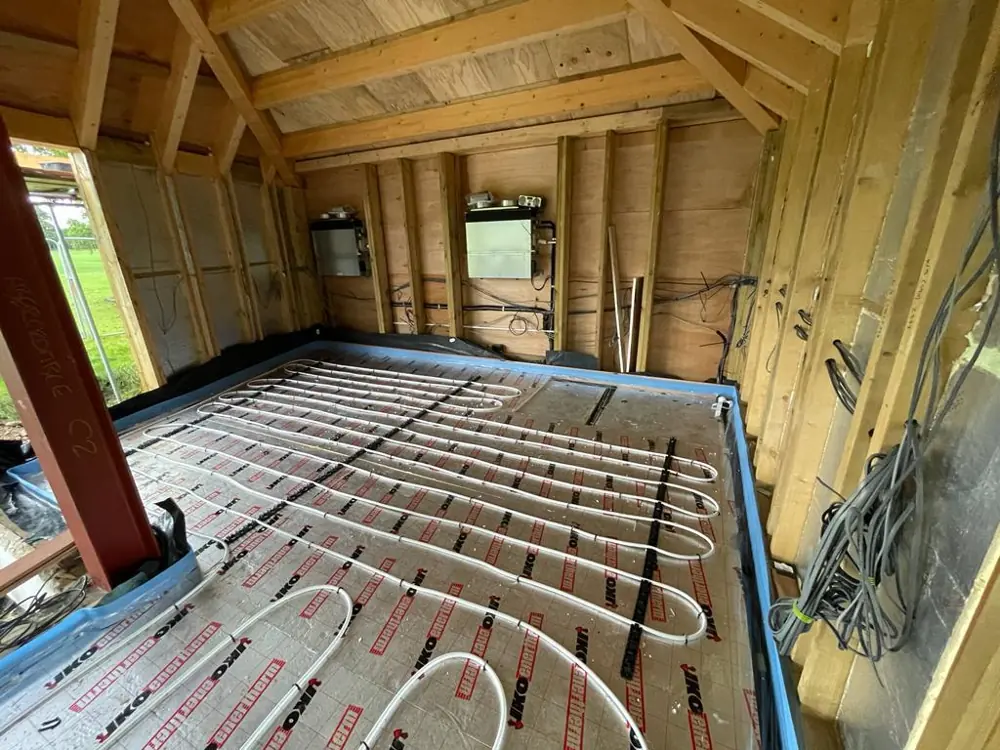 Underfloor heating loops ready for the floor in a new outbuilding